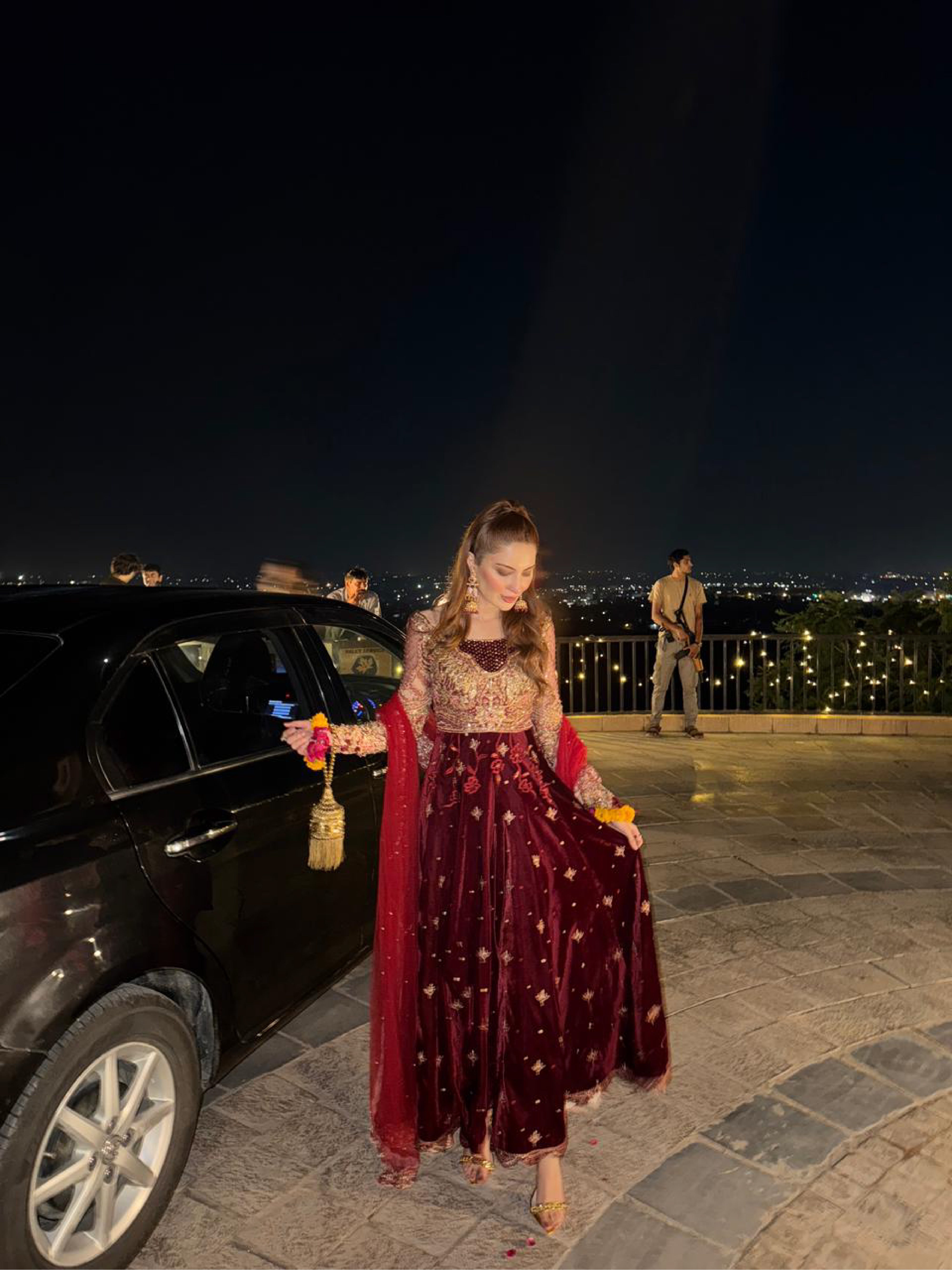 Amie Velvet Shirt with Plain Pants by Mysie by Tahira – Deep Red Velvet Designer Dress