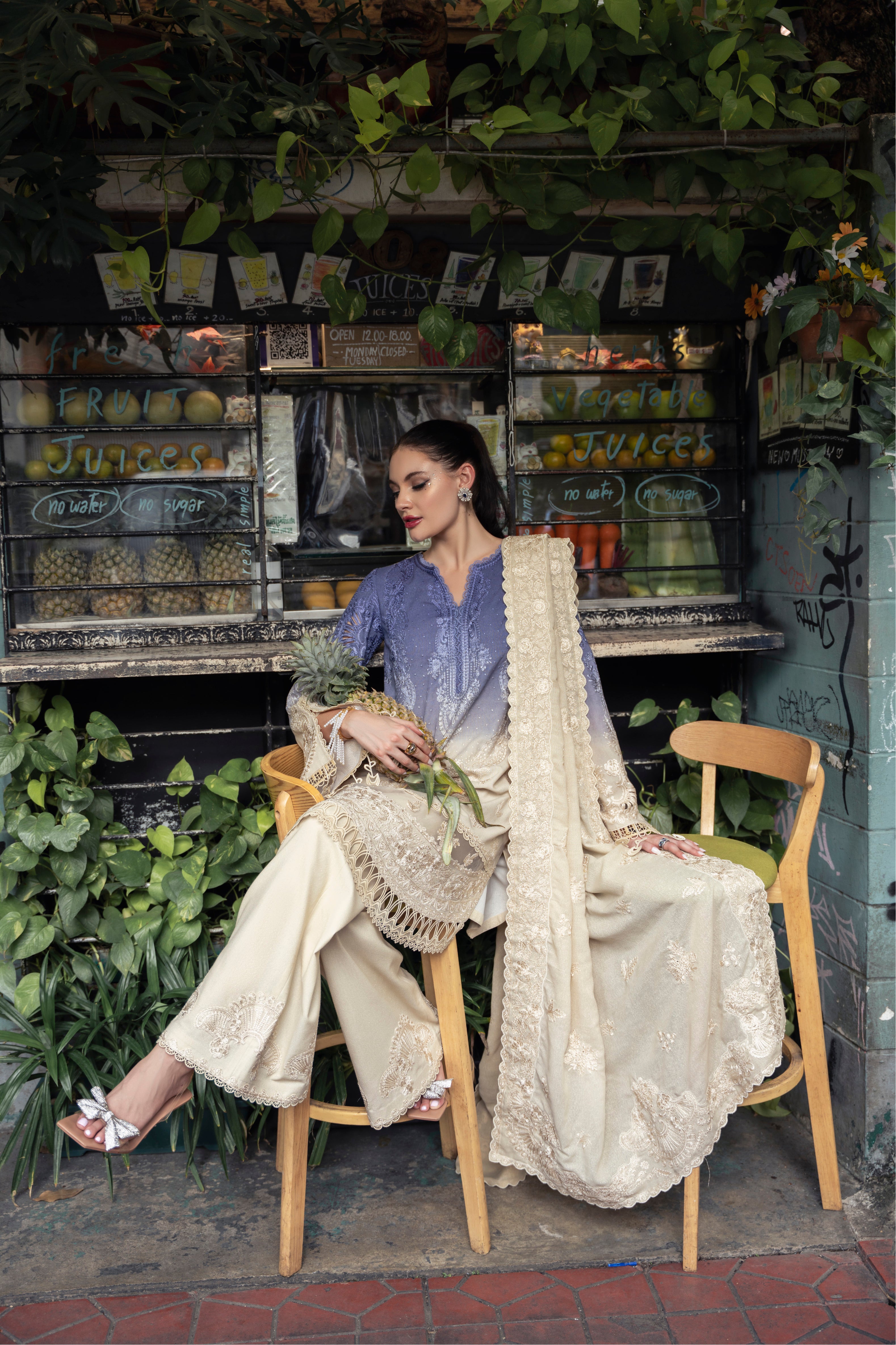 Pakistani designer karandi outfit Belle in lavender ivory blend - Mysie By Tahira