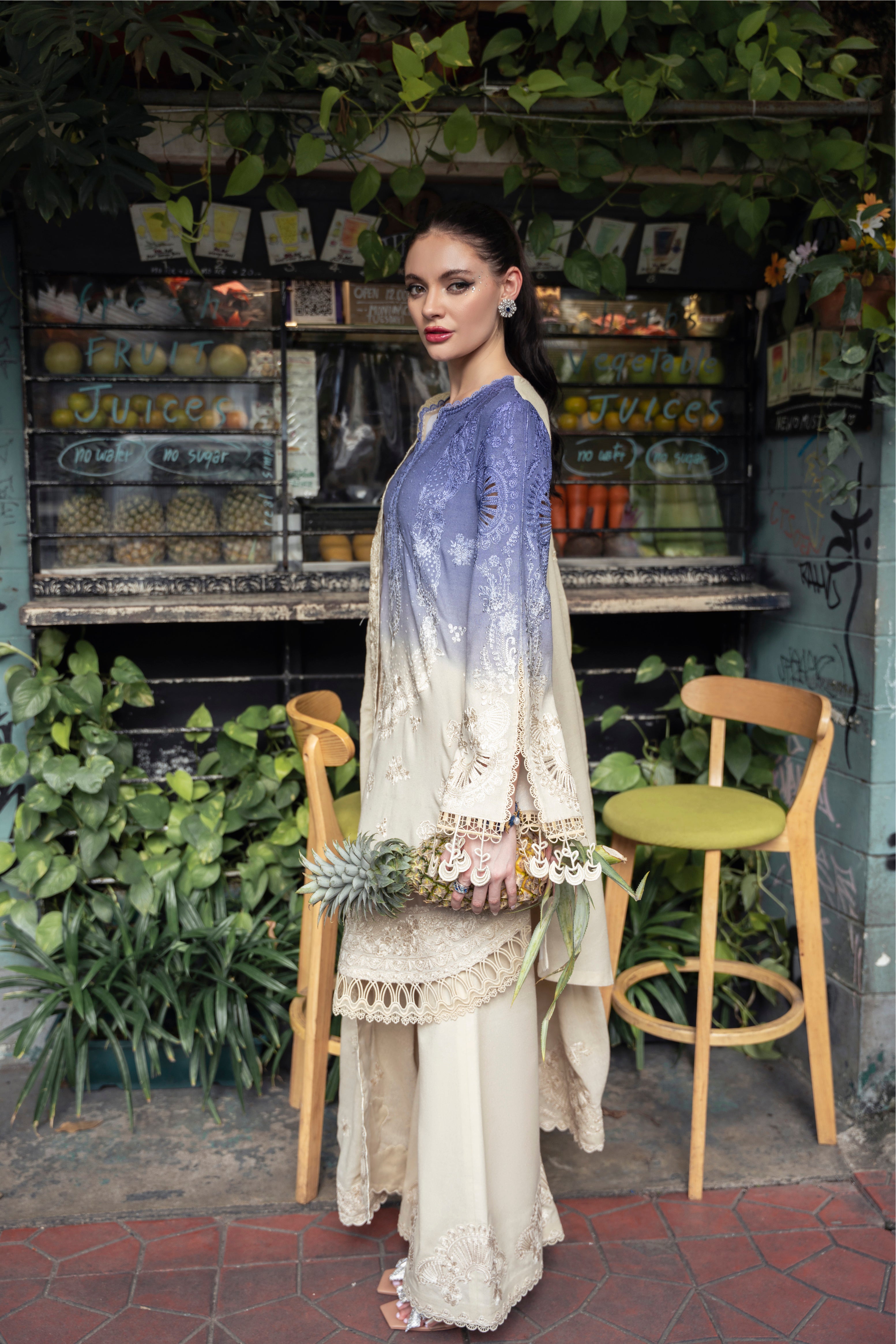 Pakistani designer karandi outfit Belle in lavender ivory blend - Mysie By Tahira