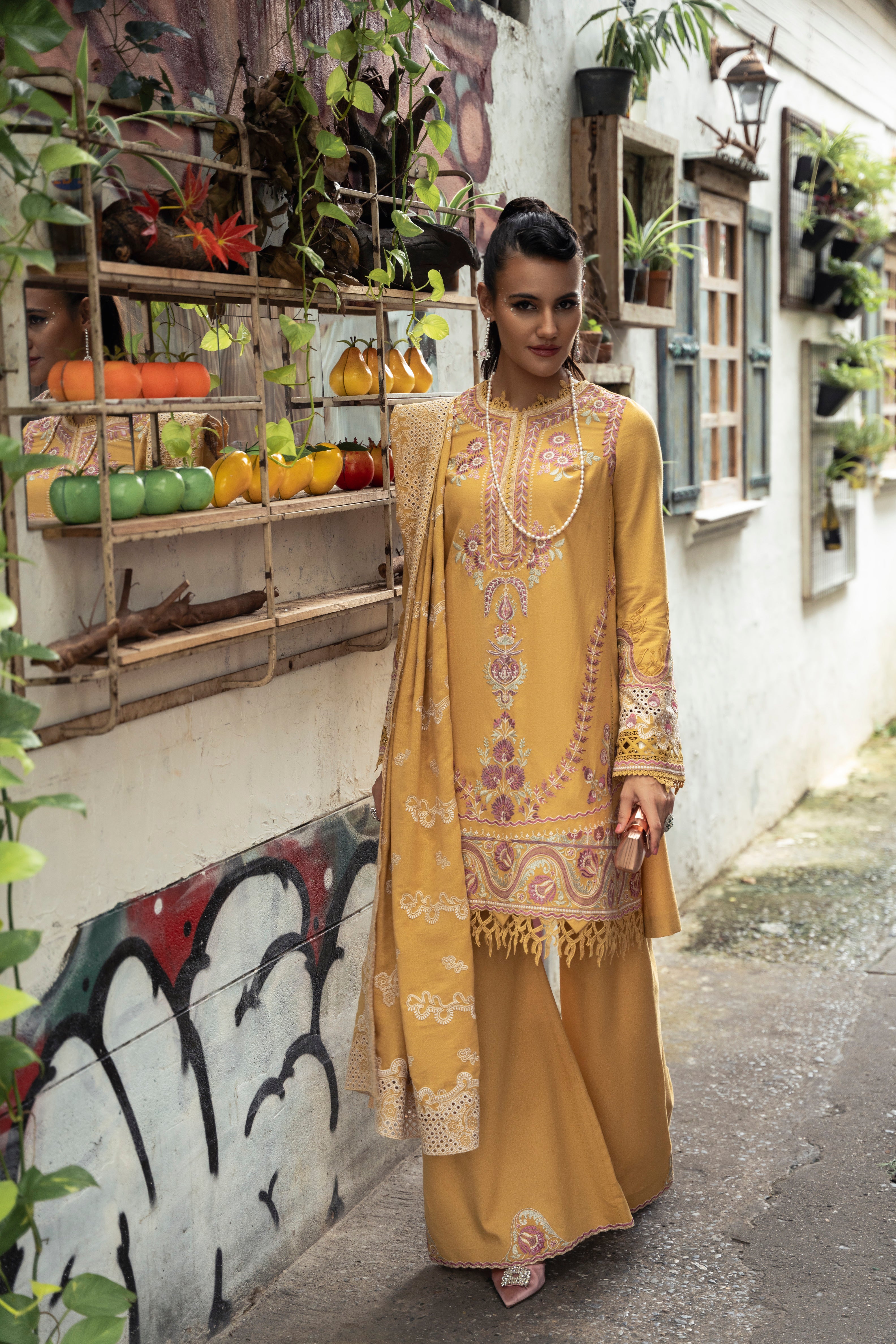 Pakistani designer Mysie By Tahira karandi outfit Tiana with dupatta and pants