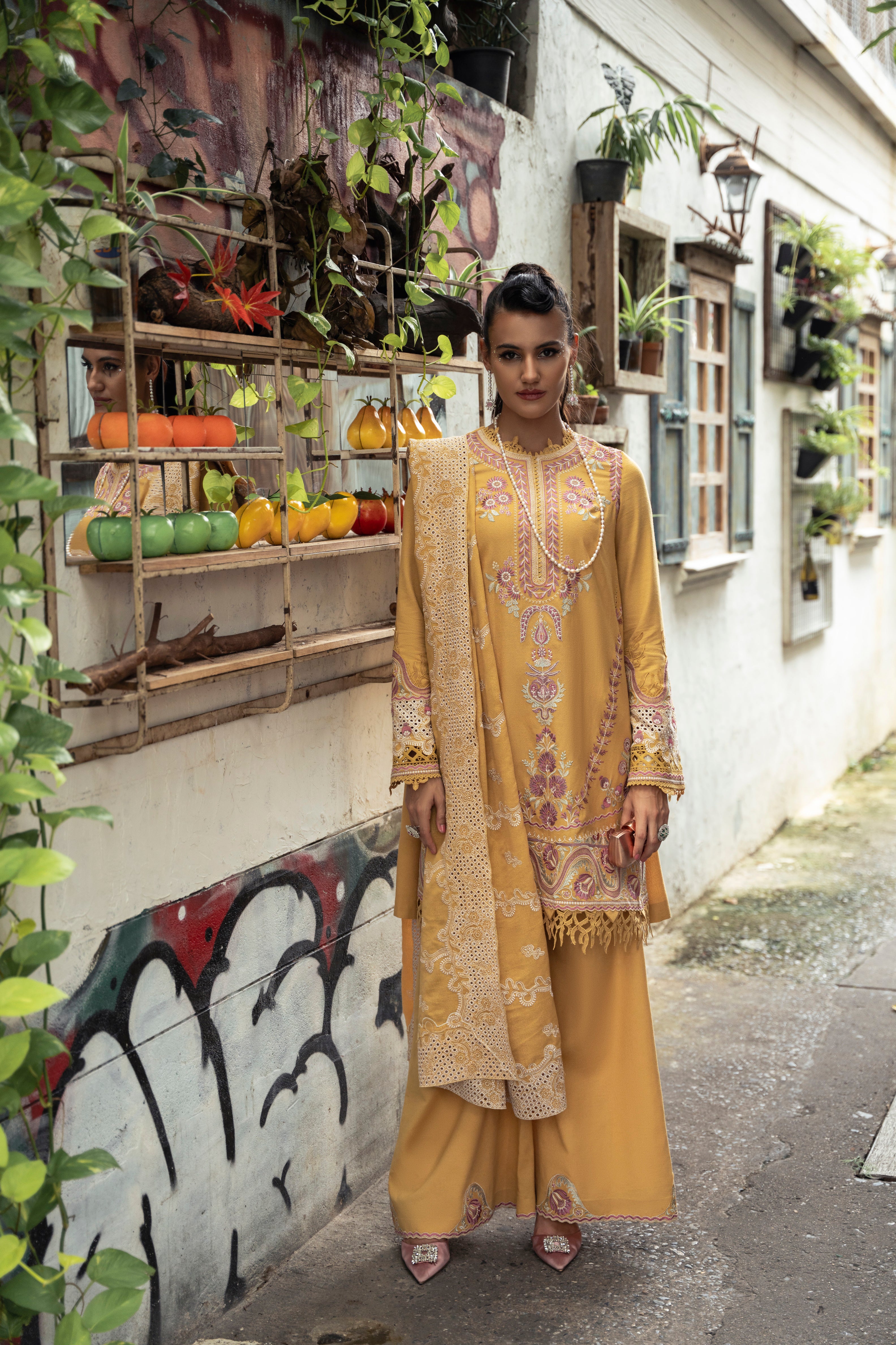 Pakistani designer Mysie By Tahira karandi outfit Tiana with dupatta and pants