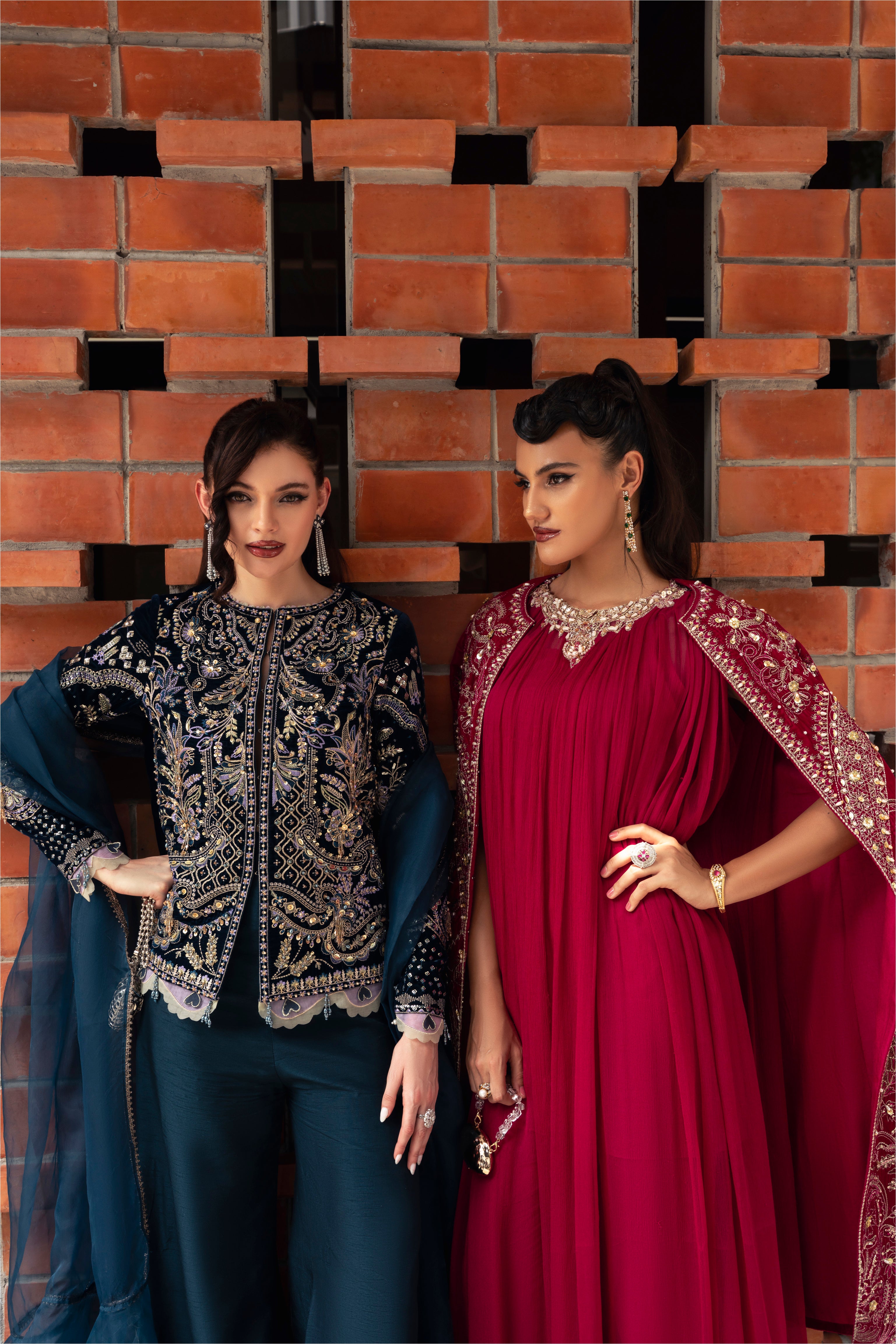 ORA Velvet Shirt & Raw Silk Pant Set by Mysie by Tahira – Navy Blue Velvet Designer Dress