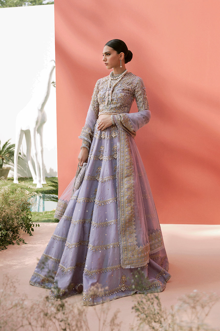 Pakistani bridal lehnga in ice-blue with organza choli and net dupatta - Mysie By Tahira