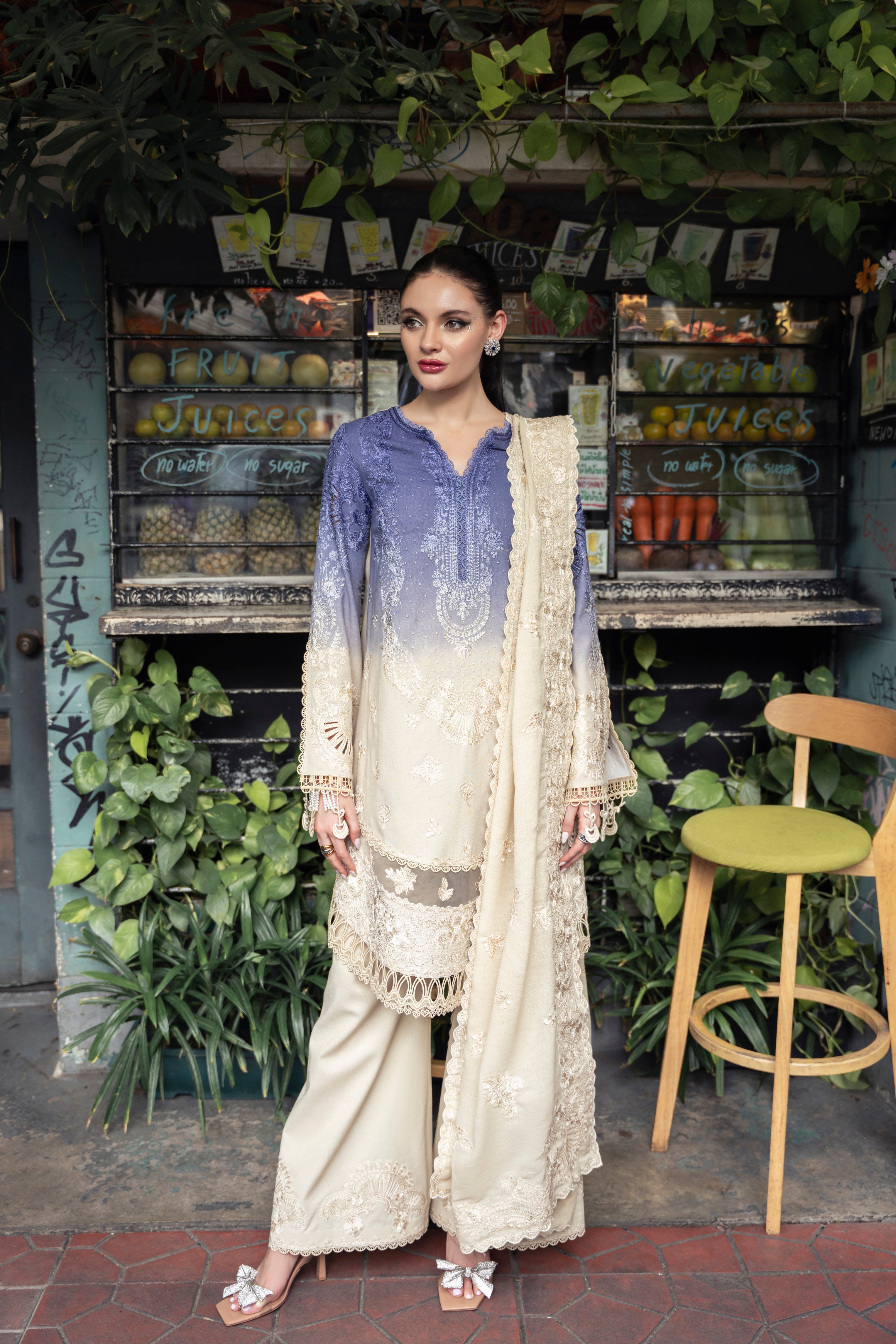 Pakistani designer karandi outfit Belle in lavender ivory blend - Mysie By Tahira