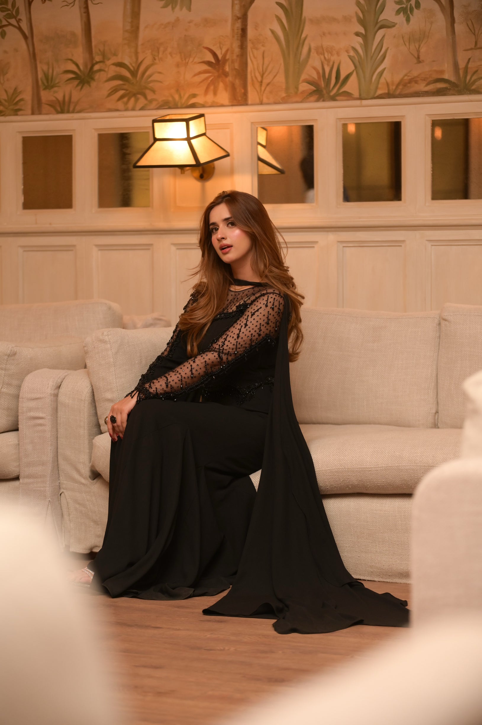 Elegant black festive wear dress in grip fabric, Mysie by Tahira