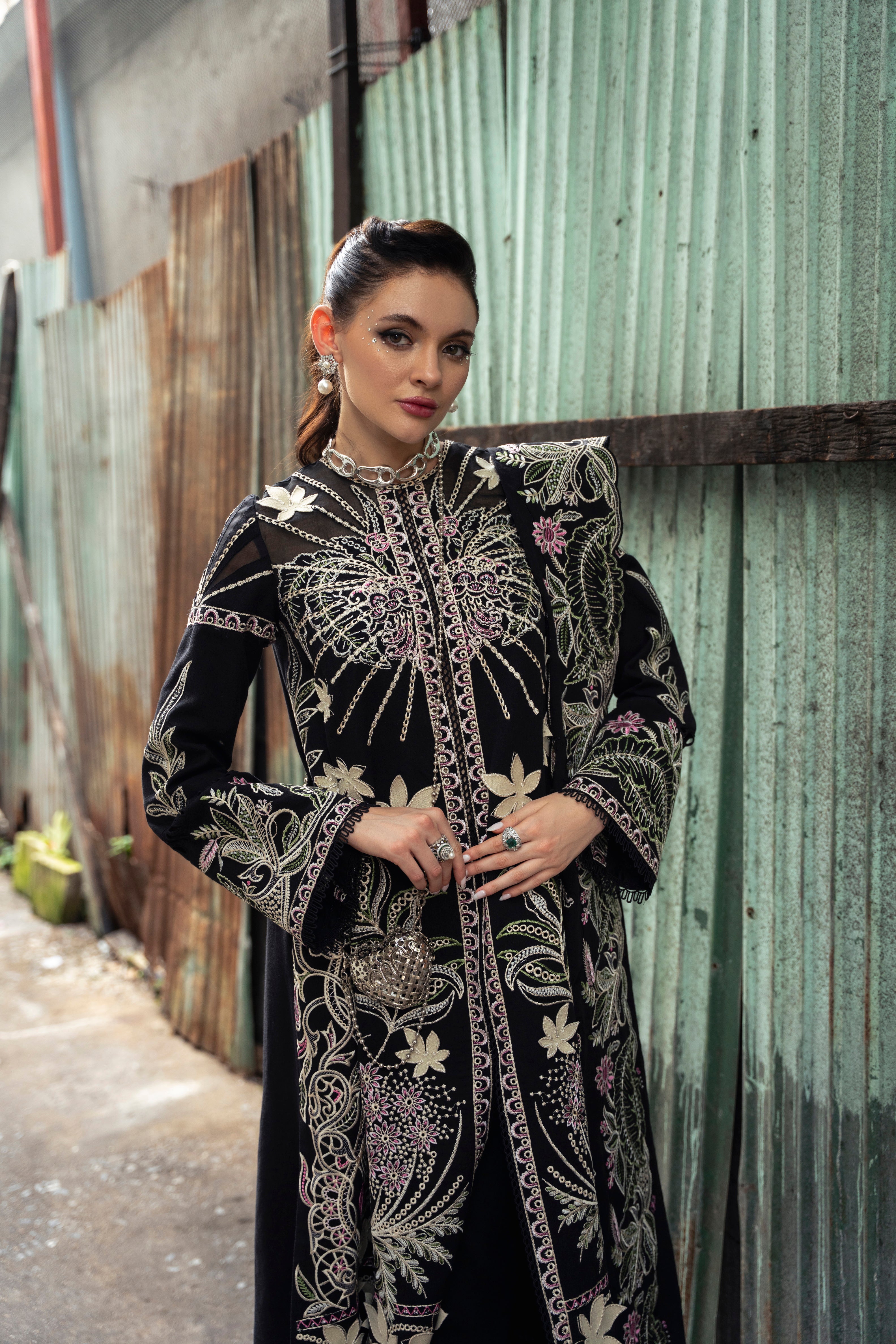 Luna embroidered luxury pret 3-piece outfit with lace sleeve detailing