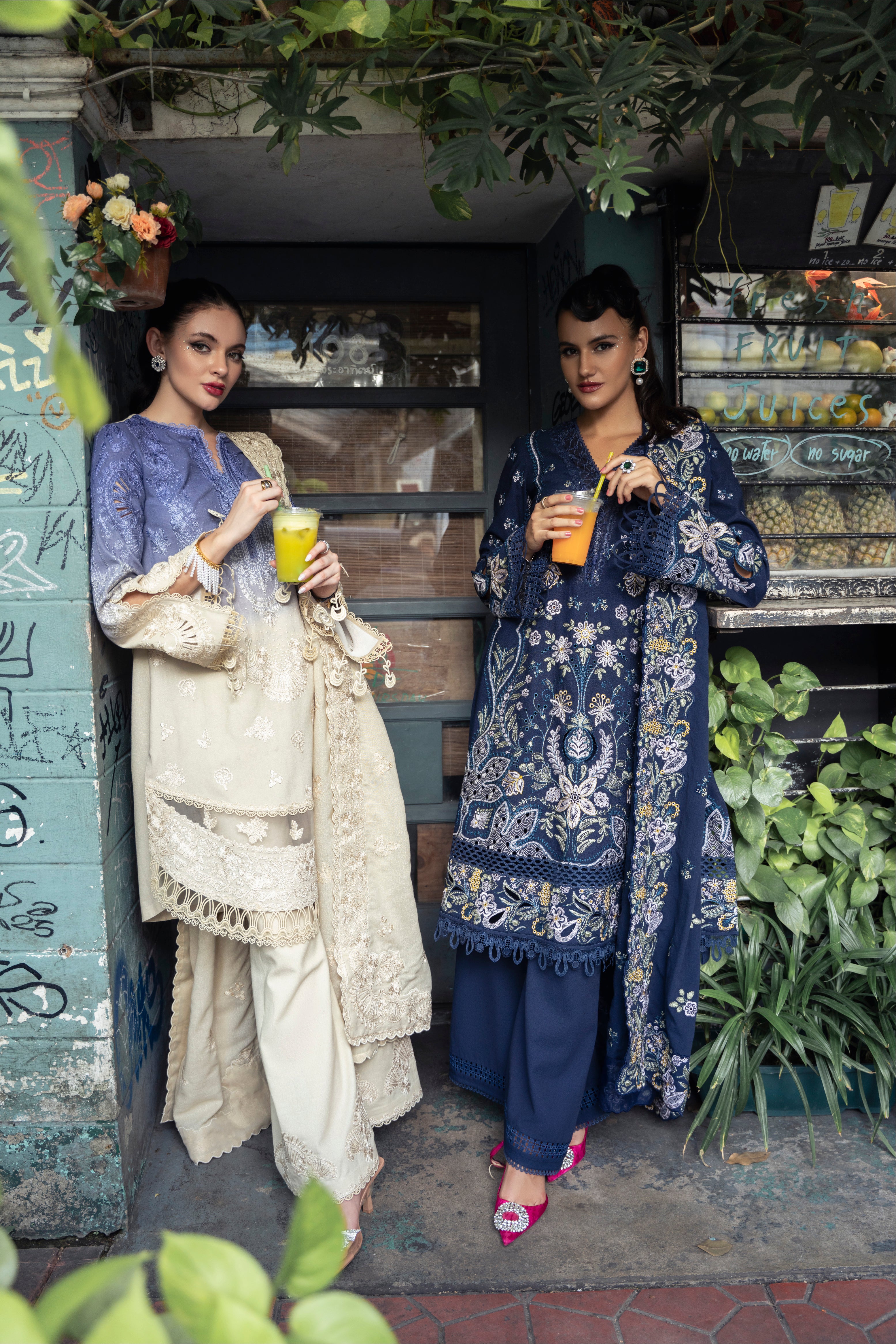 Mysie by Tahira Merida navy karandi outfit with silver and mustard embroidery