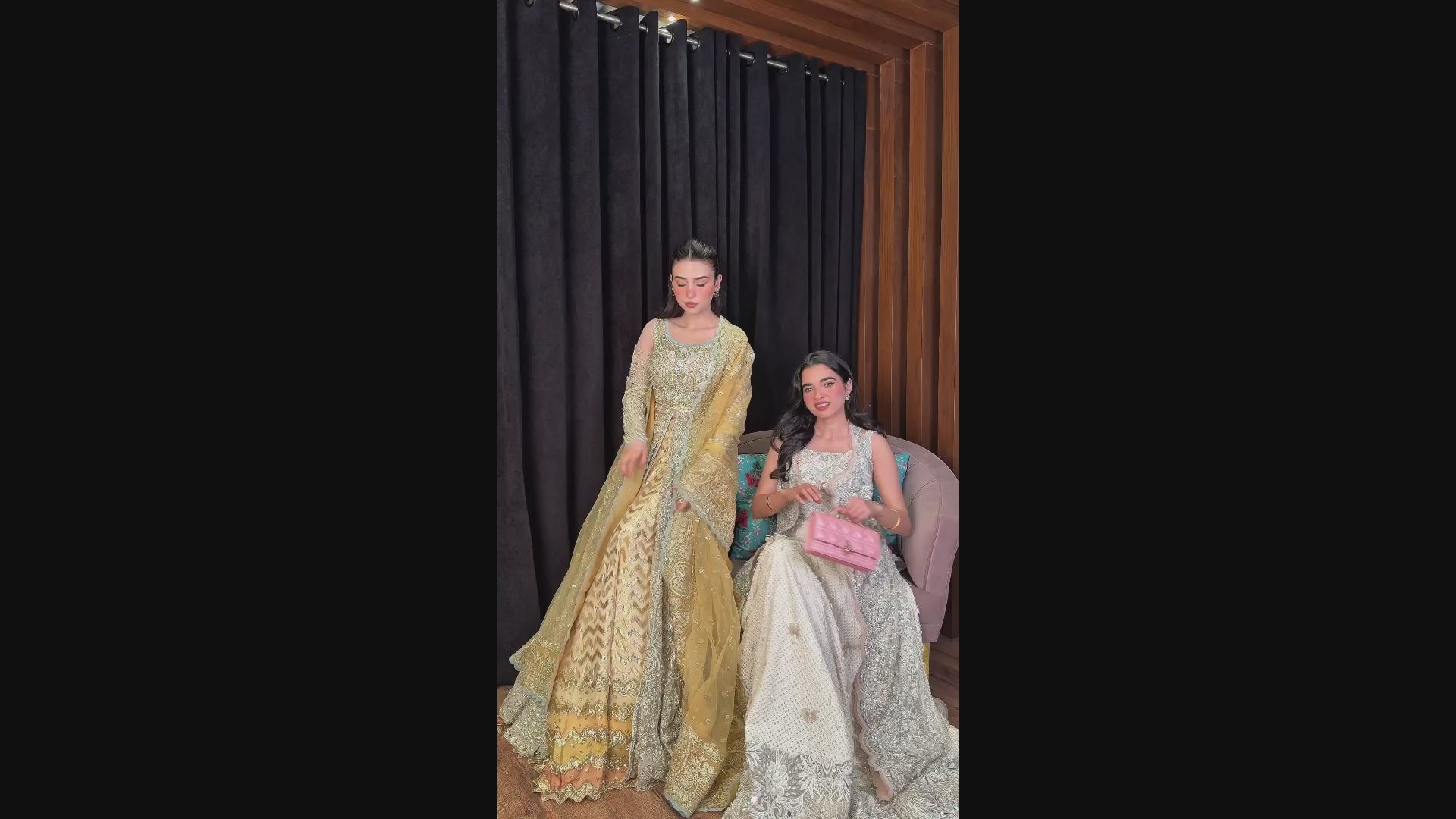 Designer ivory lehenga choli with embellished long jacket – Minsa outfit by Mysie by Tahira, Pakistani wedding and occasion wear.