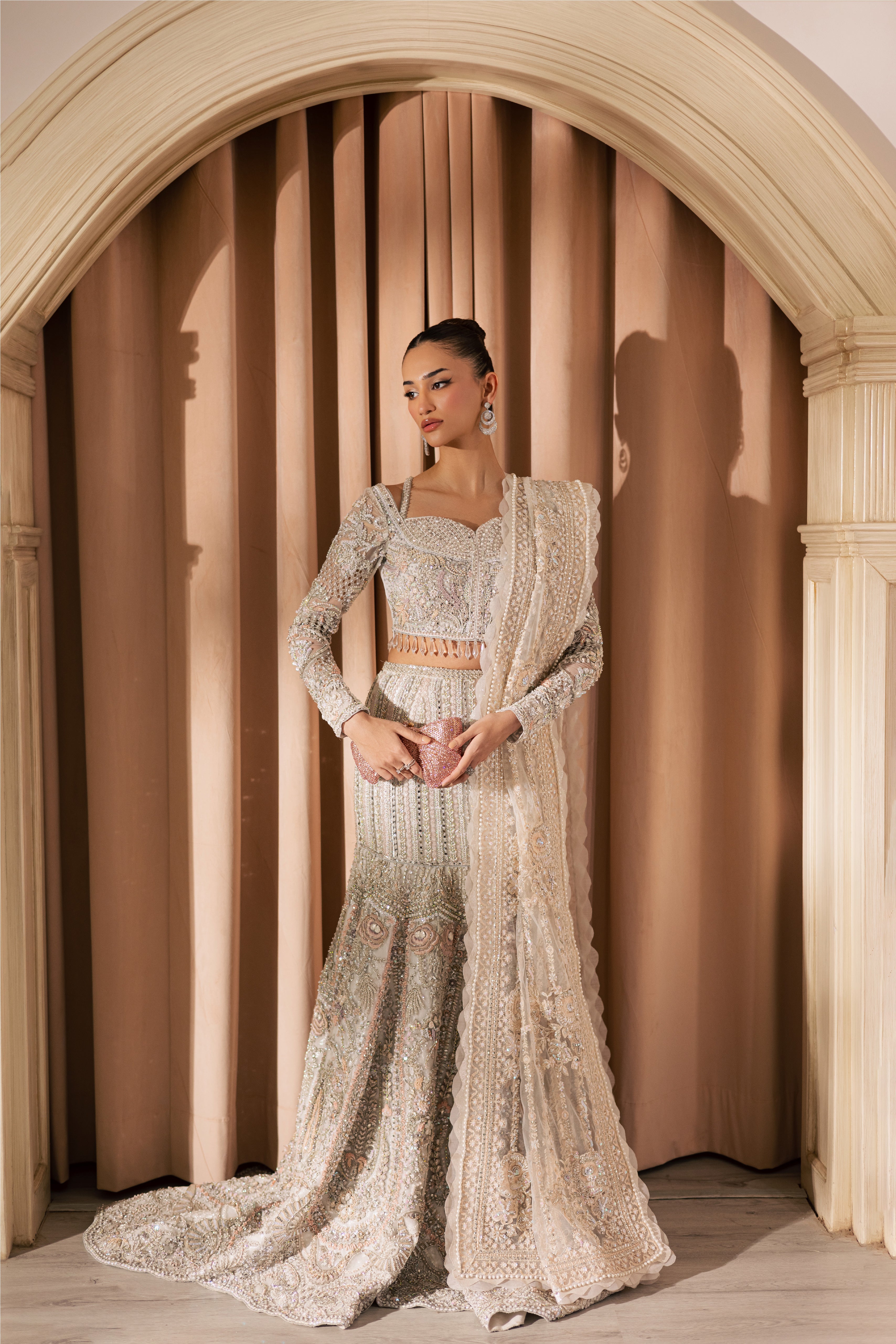 White Vanya luxury bridal mermaid lehenga with heavy embellishment - Mysie By Tahira.