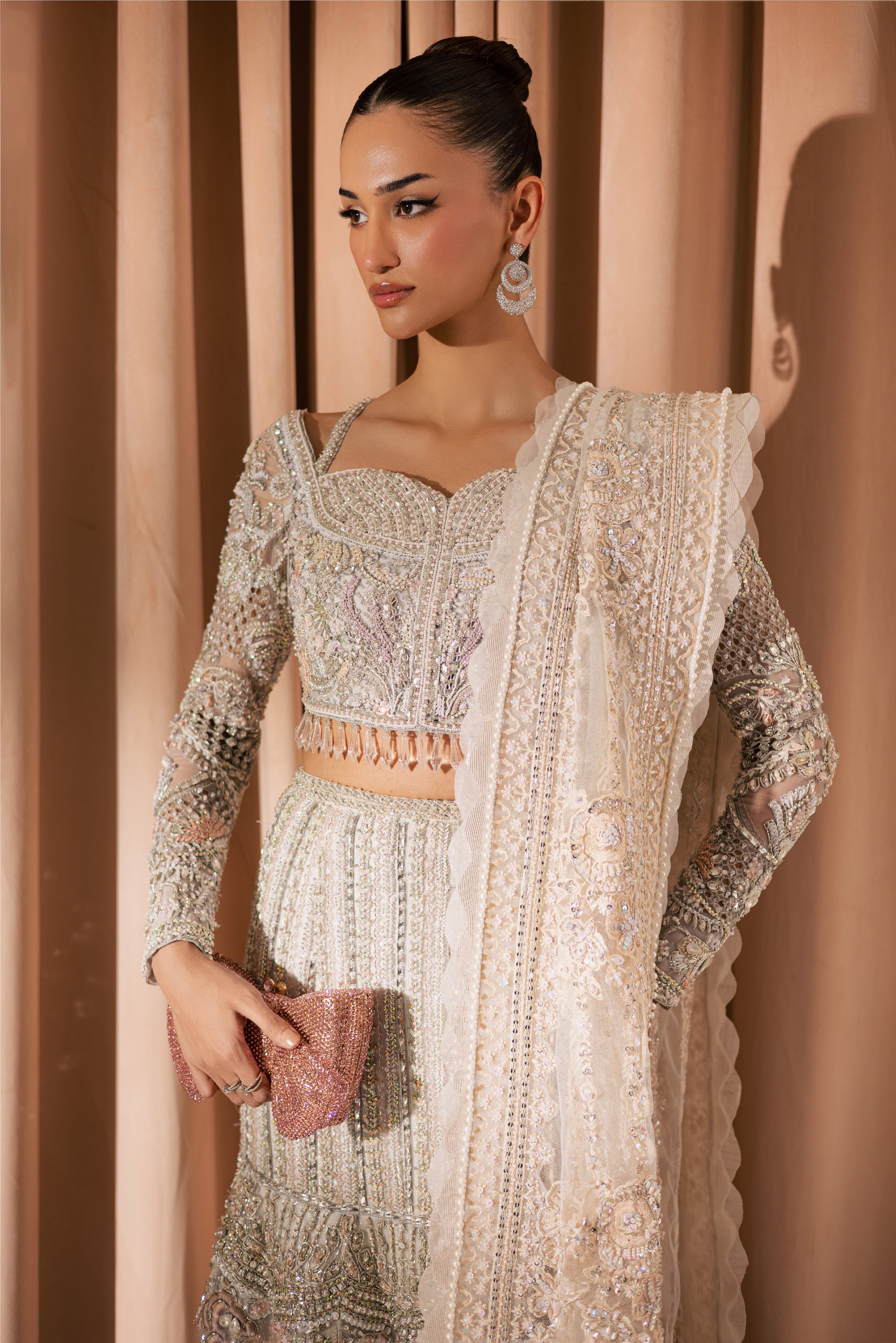 White Vanya luxury bridal mermaid lehenga with heavy embellishment - Mysie By Tahira.