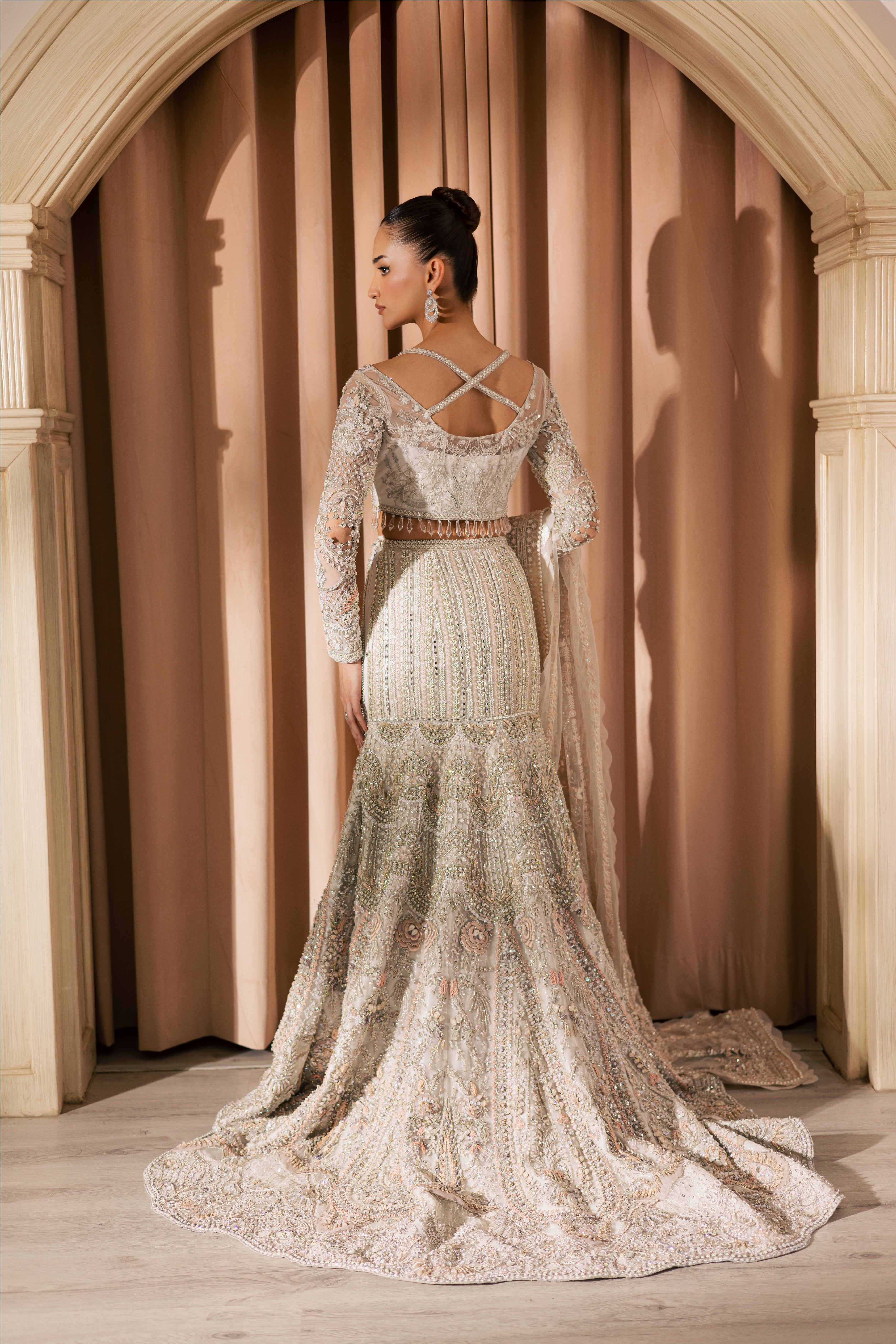 White Vanya luxury bridal mermaid lehenga with heavy embellishment - Mysie By Tahira.
