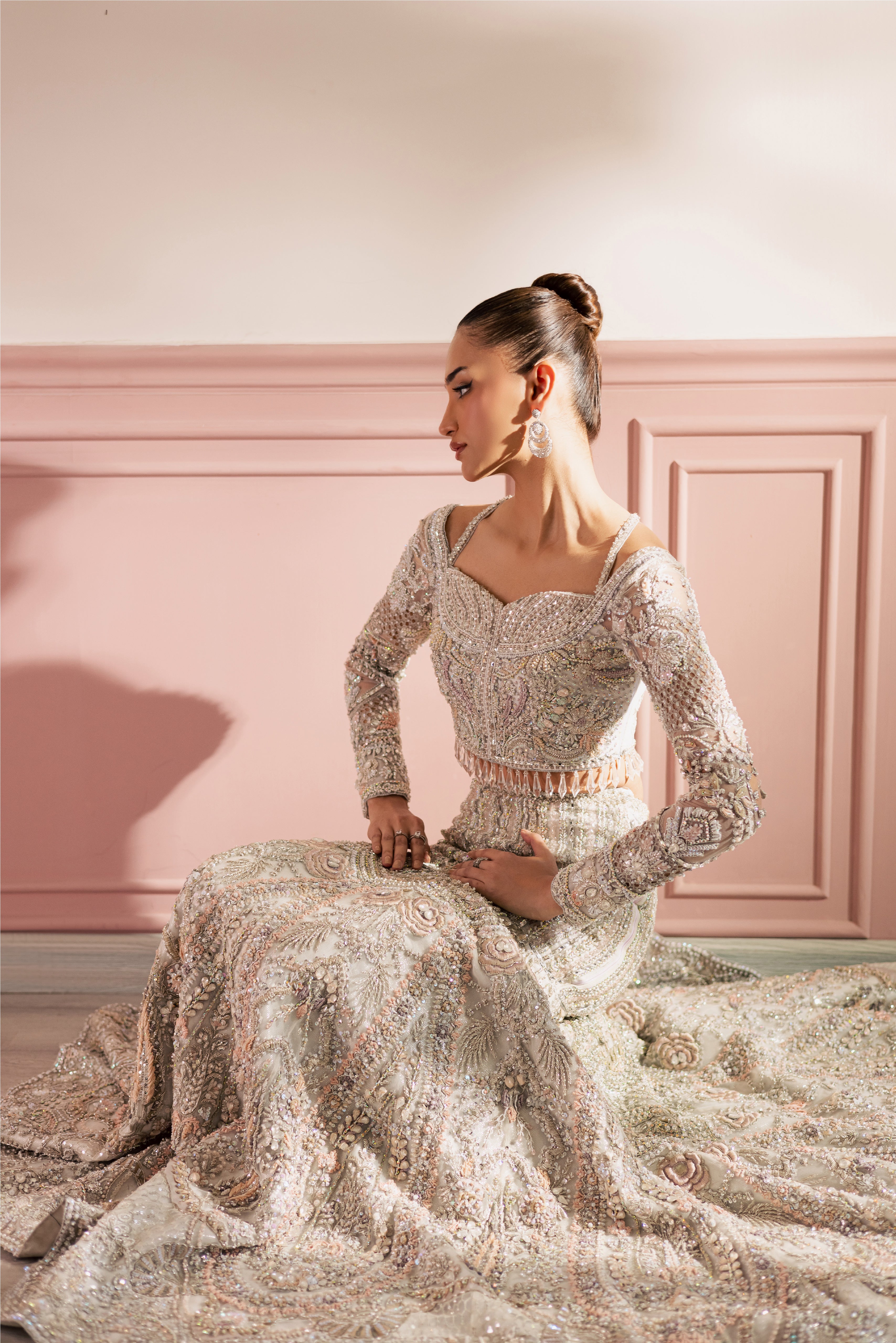 White Vanya luxury bridal mermaid lehenga with heavy embellishment - Mysie By Tahira.