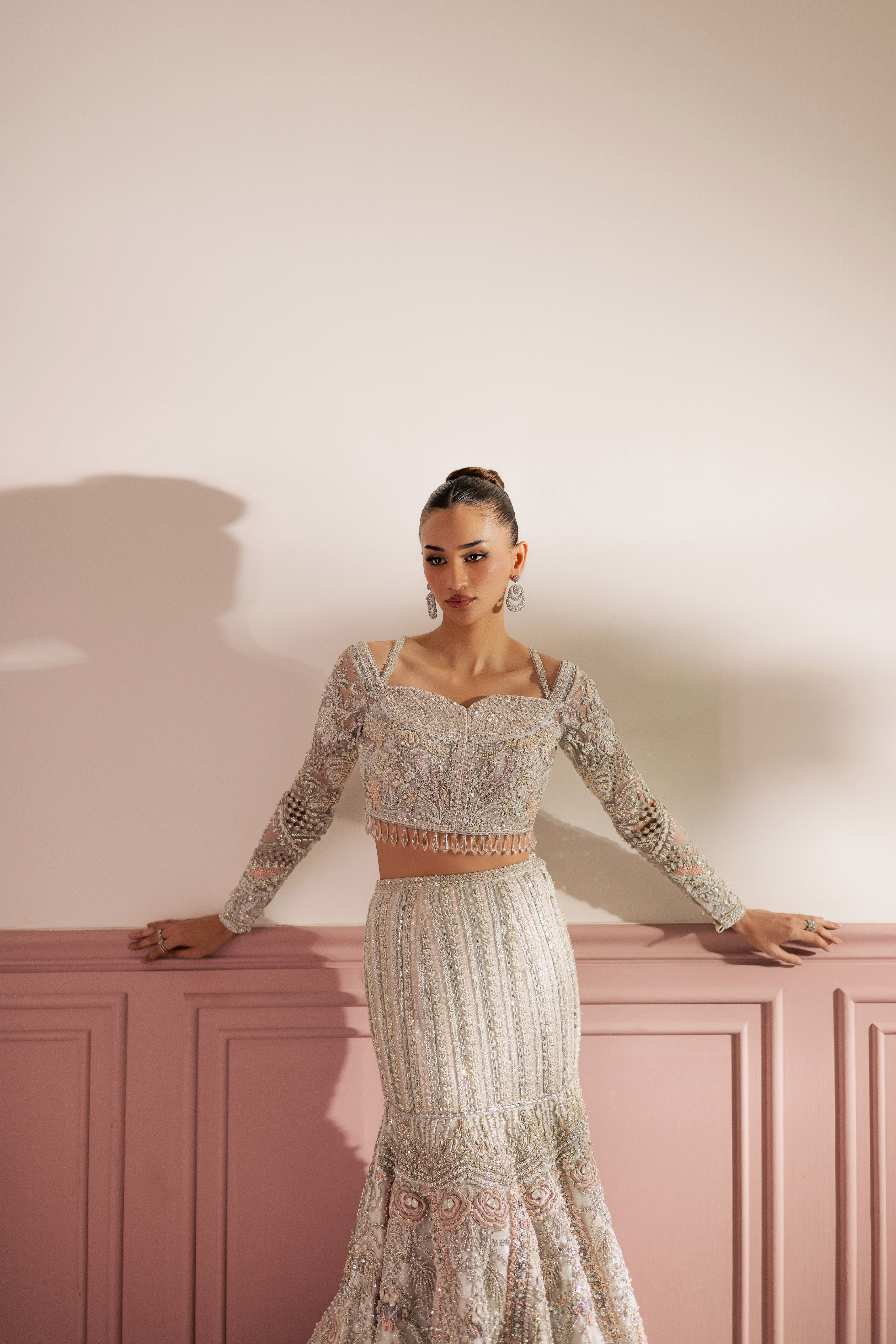 White Vanya luxury bridal mermaid lehenga with heavy embellishment - Mysie By Tahira.