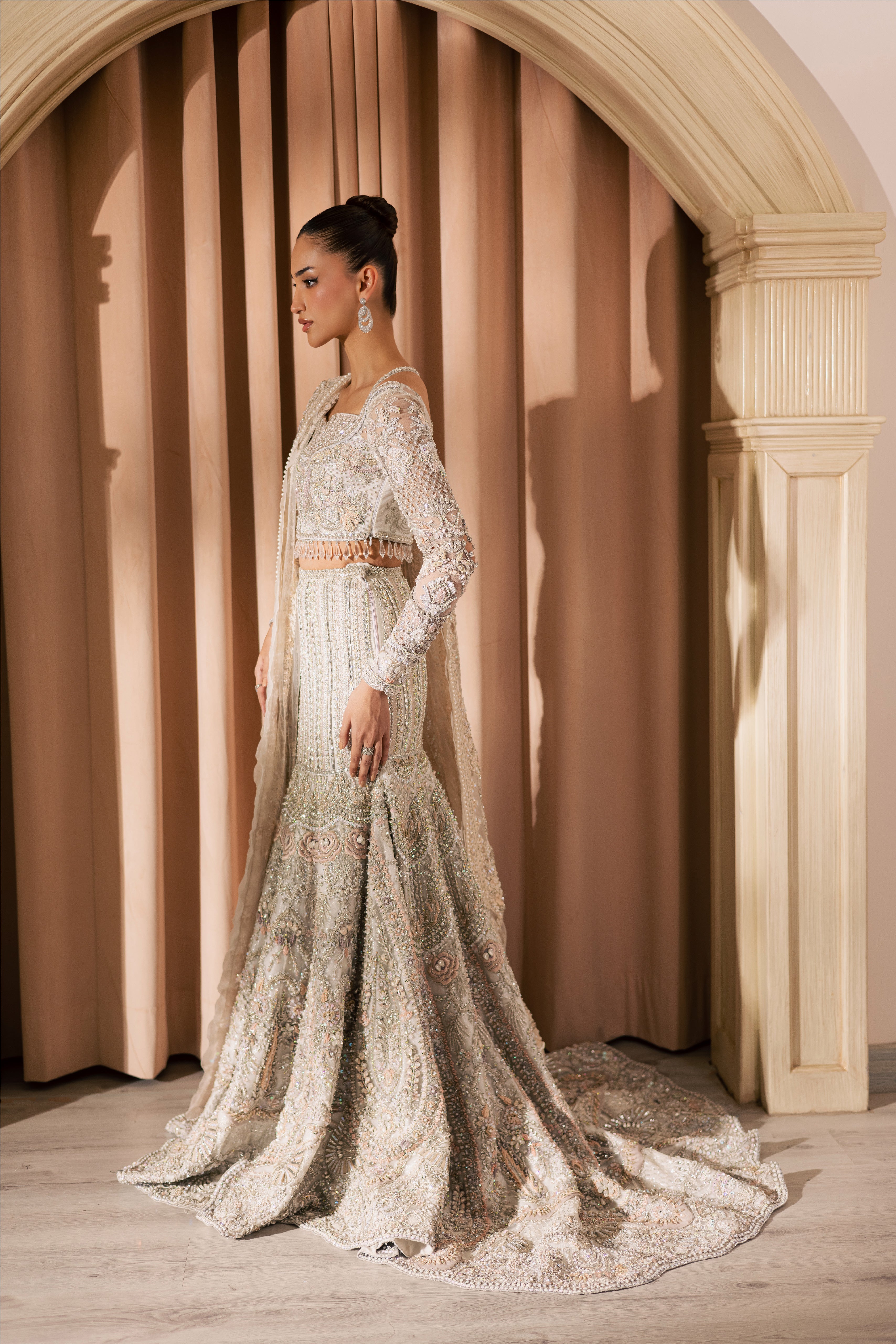 White Vanya luxury bridal mermaid lehenga with heavy embellishment - Mysie By Tahira.